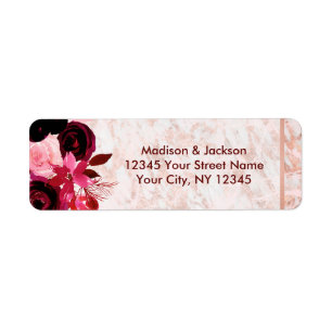 Burgundy Floral & Rose Gold Wedding Return Address Label