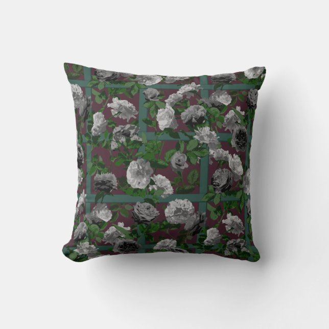 Burgundy Floral Roses Cushion (Front)
