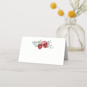 Burgundy Floral Roses Foliage Bouquet Wedding Place Card