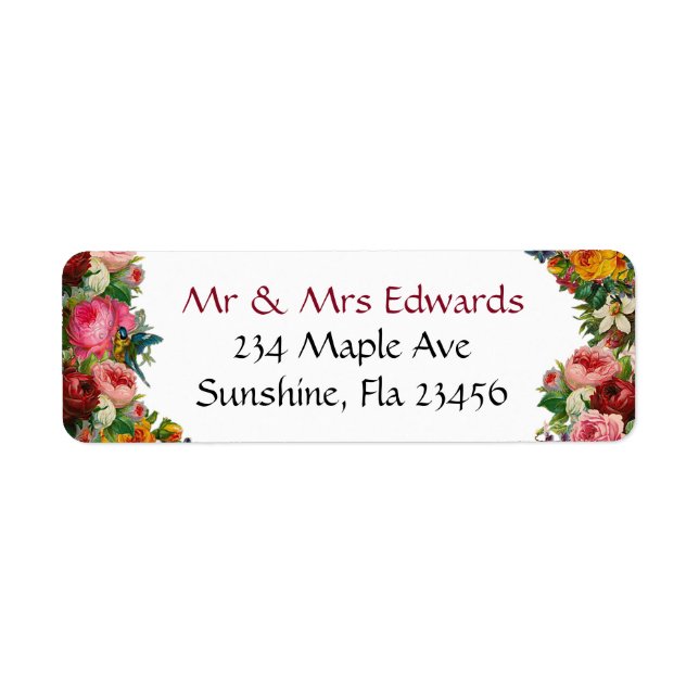 Burgundy  Floral Roses Return Address Labels (Front)