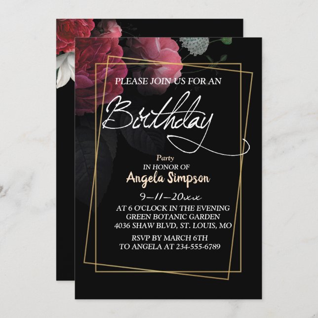 Burgundy  Floral Rustic   birthday card (Front/Back)