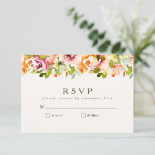 Burgundy Floral Rustic Country Wedding Simple  RSVP Card
