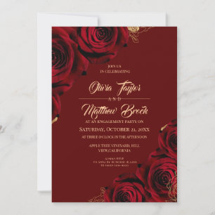 Burgundy Floral Rustic Elegant Engagement Party   Invitation