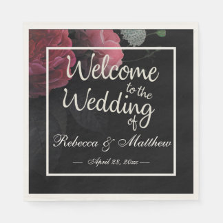 Burgundy  Floral Rustic Napkin