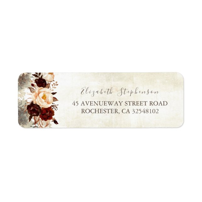 Burgundy Floral Rustic Return Address Label (Front)