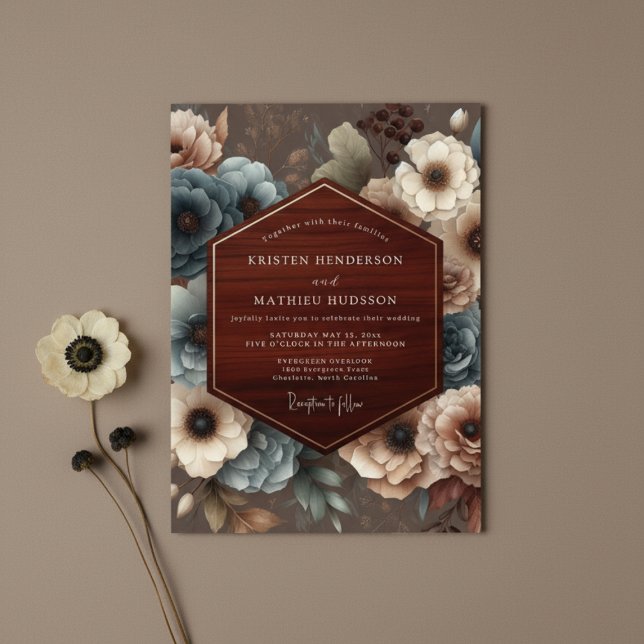 Burgundy Floral Rustic Romance Wedding Invitation (Creator Uploaded)