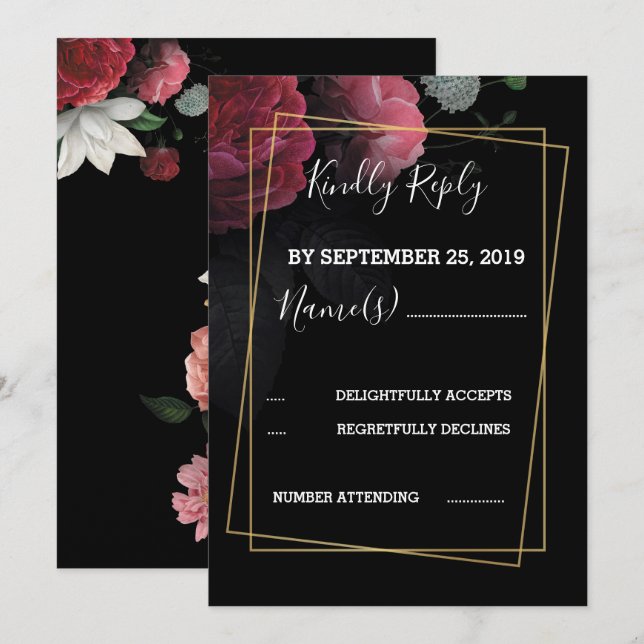 Burgundy  Floral Rustic RSVP Invitation (Front/Back)