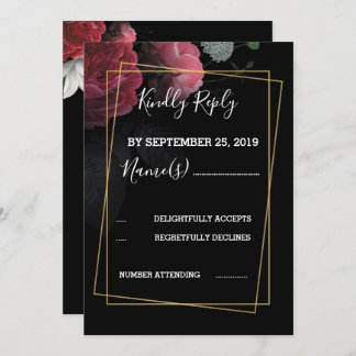 Burgundy Floral Rustic RSVP Invitation