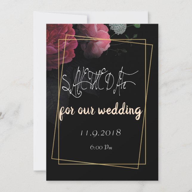 Burgundy  Floral Rustic save the date (Front)
