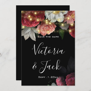 Burgundy  Floral Rustic string lig save the dates  Invitation