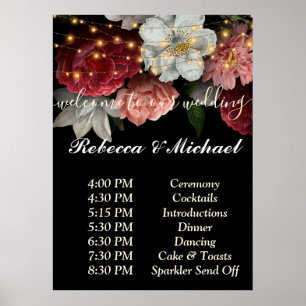 Burgundy Floral Rustic string ligOrder of Events   Poster