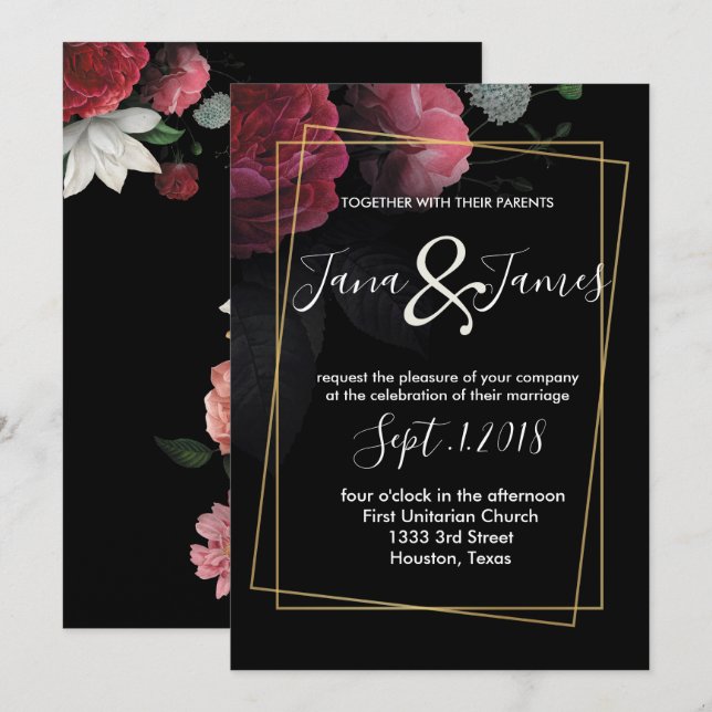 Burgundy  Floral Rustic wedding Invitation (Front/Back)