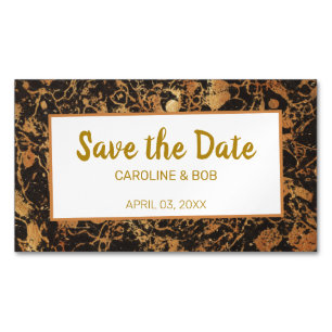 Burgundy Floral Save The Date Black Gold Magnetic Business Card