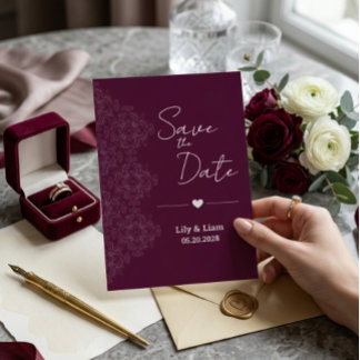 Burgundy Floral Save the Date Wedding Invitation