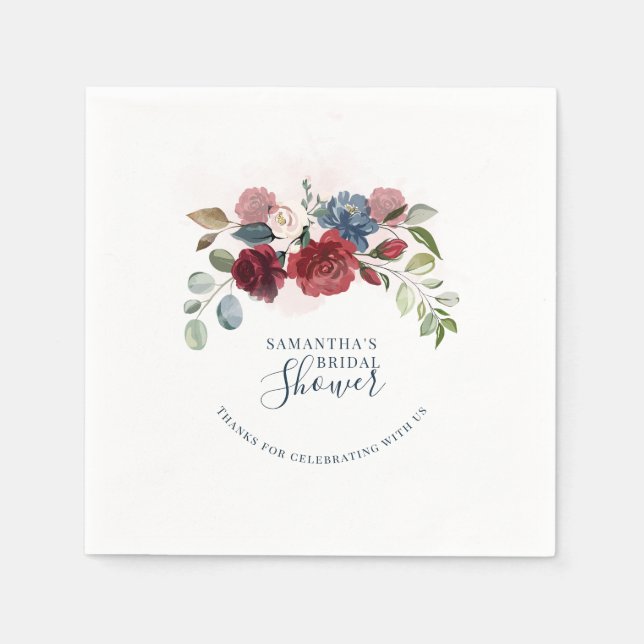 Burgundy Floral Script Future Mrs Bridal Shower Napkin (Front)