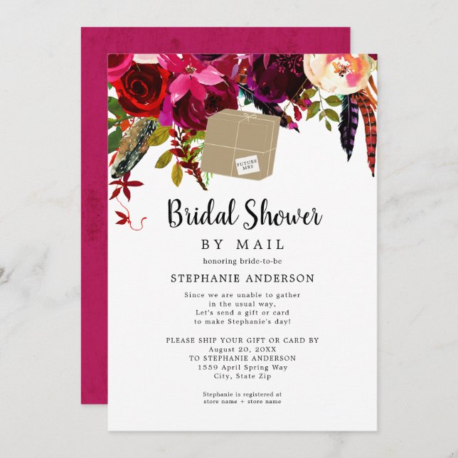 Burgundy Floral shipping box Bridal Shower by mail Invitation (Front/Back)