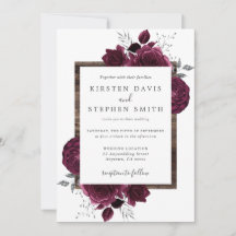 Burgundy Floral Silver Glitter Rustic Wood Wedding
