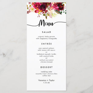 Burgundy Floral Simple 3 course wedding menu