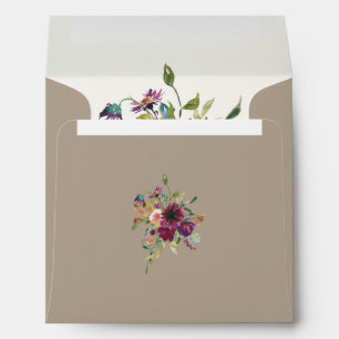 Burgundy Floral Simple Elegant Gold Square Envelope