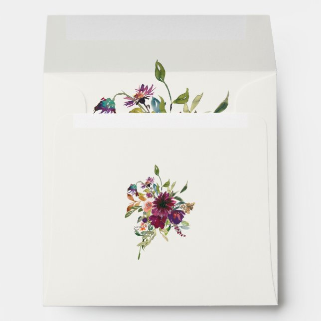 Burgundy Floral Simple Elegant Ivory Square Envelope (Back (Bottom))