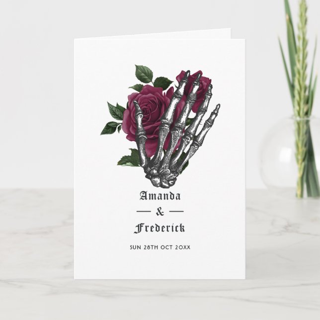 Burgundy Floral Skeleton Gothic Wedding Program (Front)