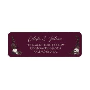 Burgundy Floral Skull Gothic Return Address Label