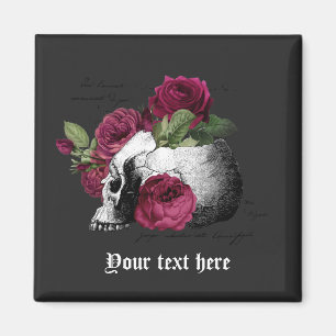 Burgundy Floral Skull Gothic Wedding  Magnet