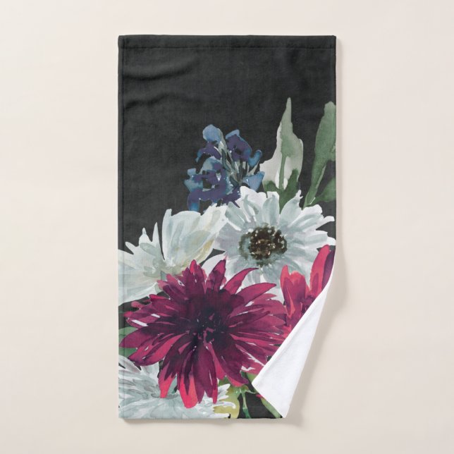 Burgundy Floral Splash on Distressed Black Hand Towel (Hand Towel)