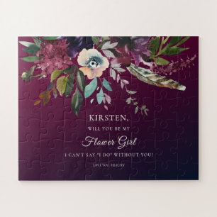 Burgundy Floral Splendor Be My Flower Girl Jigsaw Puzzle