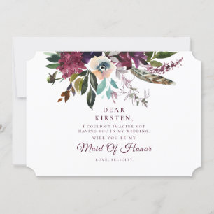 Burgundy Floral Splendor Maid Of Honor Proposal Invitation