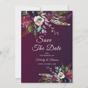 Burgundy Floral Splendor Save The Date Invitation