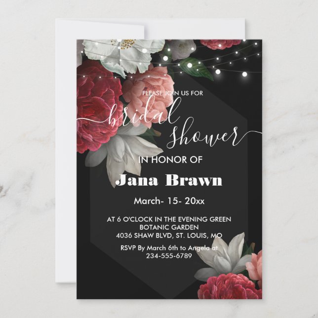  Burgundy floral string light  Bridal Shower Invitation (Front)