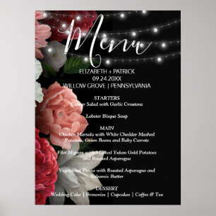 Burgundy floral string light poster