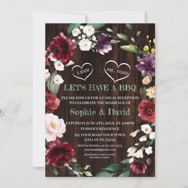 Burgundy Floral String Lights Barn I DO BBQ Invitation (Front)