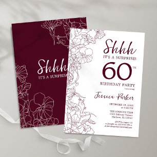 Burgundy Floral Surprise 60th Birthday Invitation