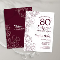 Burgundy Floral Surprise 80th Birthday Party