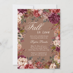 Burgundy Floral Taupe Fall in Love Bridal Shower Invitation