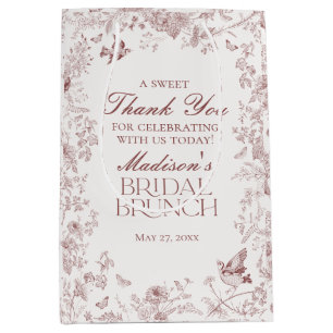 Burgundy Floral Toile De Jouy Bridal Brunch Favour Medium Gift Bag
