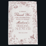 Burgundy Floral Toile De Jouy Bridal Shower Favour Medium Gift Bag<br><div class="desc">Elevate your autumn celebrations with our Fall Toile party decor, featuring detailed floral burgundy toile on a warm white background. This French-inspired Chinoiserie design exudes elegance and sophistication, perfect for fall gatherings in September, October, or November. The intricate toile de Jouy pattern captures the crisp, cosy essence of fall, creating...</div>