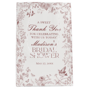 Burgundy Floral Toile De Jouy Bridal Shower Favour Medium Gift Bag