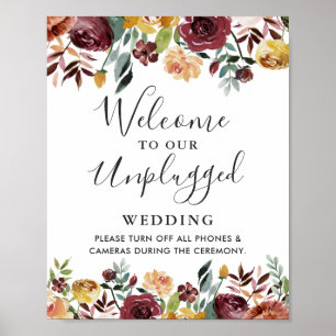 Burgundy Floral Unplugged Wedding Ceremony Sign