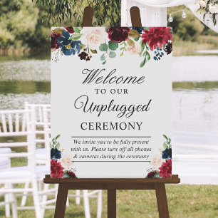 Burgundy Floral Unplugged Wedding Ceremony Sign