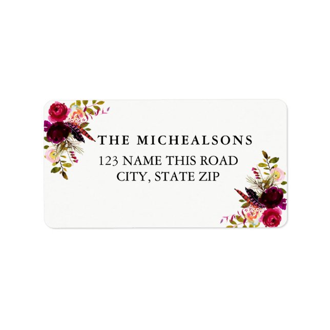 Burgundy Floral Watercolor Address Labels (Front)