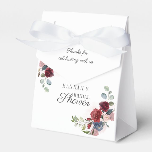 Burgundy Floral Watercolor Blush Bridal Shower Favour Box (Front Side)