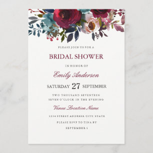 Burgundy Floral Watercolor Bridal Shower Invitation