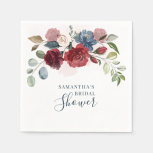 Burgundy Floral Watercolor Bridal Shower Paper Napkin
