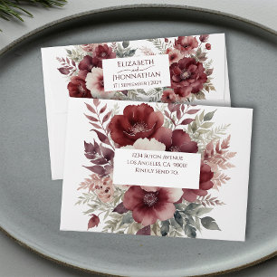 Burgundy Floral Watercolor Elegant Rustic Wedding Envelope