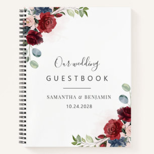 Burgundy Floral Watercolor Fall Wedding Guest Book