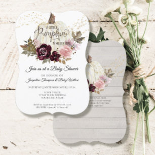 Burgundy Floral Watercolor Pumpkin Baby Shower Invitation