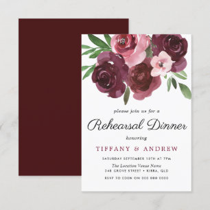 Burgundy Floral Watercolor Rehearsal Dinner Invite